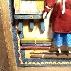 The Little Artist (La Petite Artiste) - OOAK Doll and Accessories in Vintage Shadow Box image 7