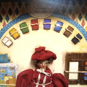 The Little Artist (La Petite Artiste) - OOAK Doll and Accessories in Vintage Shadow Box image 4