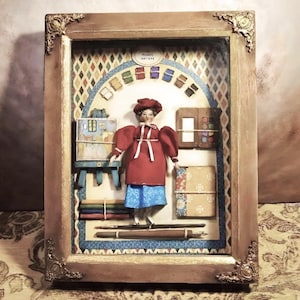 Wandkunst vintage stijl 11 x 14 inch schaduwdoos met 6 inch kunstenaarspop en kunstaccessoires