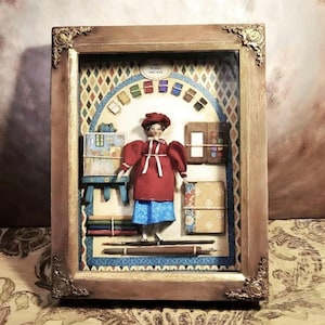 The Little Artist (La Petite Artiste) - OOAK Doll and Accessories in Vintage Shadow Box image 1