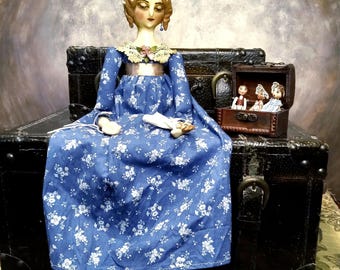 OOAK Regency Primitive Dollmaker Set: 18" Handmade Doll with Miniature Dolls