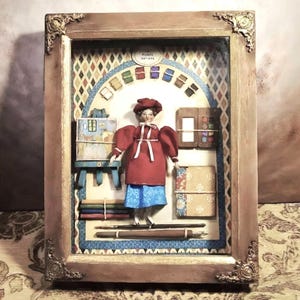 The Little Artist (La Petite Artiste) - OOAK Doll and Accessories in Vintage Shadow Box image 2