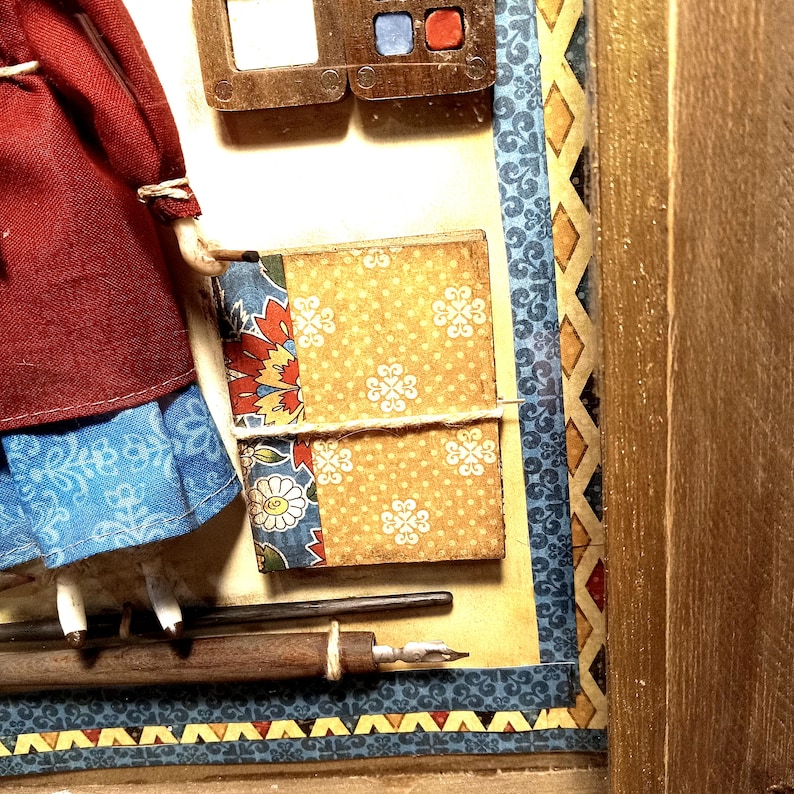 The Little Artist (La Petite Artiste) - OOAK Doll and Accessories in Vintage Shadow Box image 9
