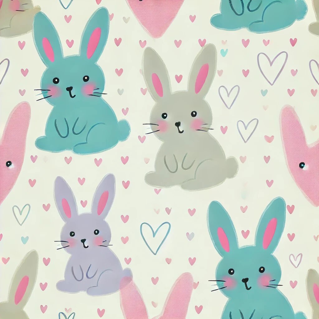 Cute Rabbit, 5 Pics, Pastel, Cartoon, Seamless Pattern, Digital Print ...