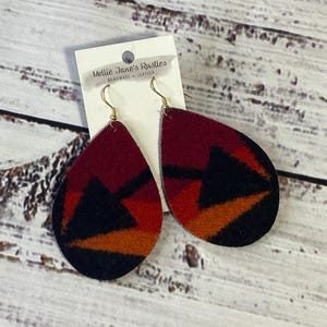 Teardrop Earrings Handmade Wool Earrings Wool Southwestern Fabric Aztec Pattern Geometric Dangle Statement Jewelry Gift Women Boho