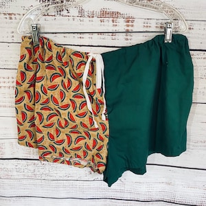 Upcycled Fabric Short Boyfriend Style Boxer Short Loose Fit Handmade Cotton Summer Short Vintage Patchwork Drawstring Waist Elastic