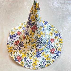 Cottage Witch Hat Handmade Upcycled Quilt Fabric Floral Patchwork Halloween Headwear Adult Women Bohemian Garden Party Accessory Vintage