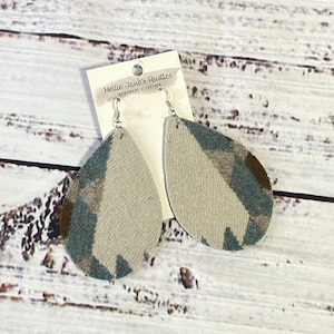 Southwestern Teardrop Earrings Handmade Wool Fabric Aztec Pattern Geometric Dangle Lightweight Jewelry Bohemian Gift Native