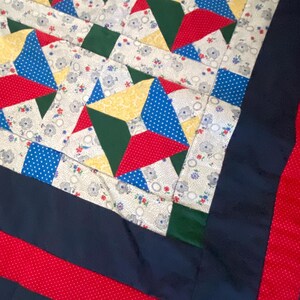 Handmade Quilt Throw Blanket for Couch Sofa Farmhouse Star Pattern Patchwork Red Blue Geometric Gift for Women Housewarming Machine Washable