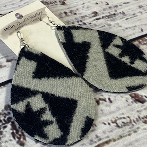 Large Teardrop Earrings Handmade Wool Earrings  Wool Southwestern Boho Accessory Tribal Pattern Geometric Fabric Lightweight