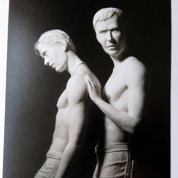 tasteful gay card, Retagene sculpture photo, black and white gay photo, frameable