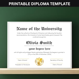 University Diploma, College Diploma, College Degree Template, Printable Certificate With Seal, Editable on Canva,