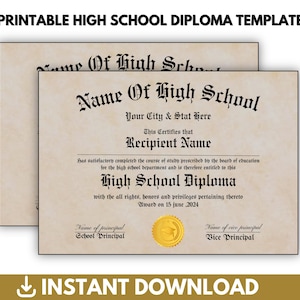 Editable High School Diploma Template, Diploma Replica Template, High School Diploma, Homeschool Diploma Template, Instant Download