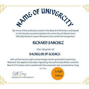 Editable Diploma Certificate Templates, Graduation Certificate Template, University Diploma with logo, College Diploma, Replica Certificates