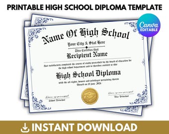 Printable High School Diploma Template, Homeschool Diploma Template, Diploma Replica Template, High School Diploma, Instant Download