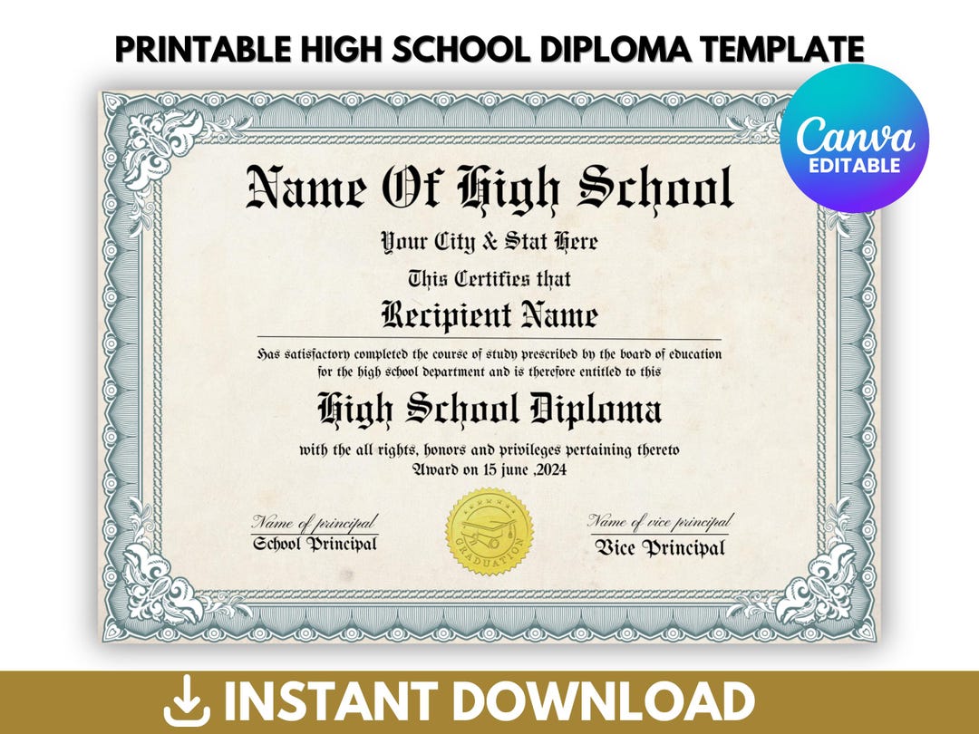 High School Diploma Template High School Diploma With Gold Seal High School Diploma Template High School Diploma With Gold Seal