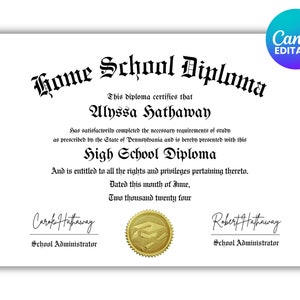 Printable Home school Diploma Template, High School Graduation Diploma, Certificate Template, Editable Diploma Template, Instant Download