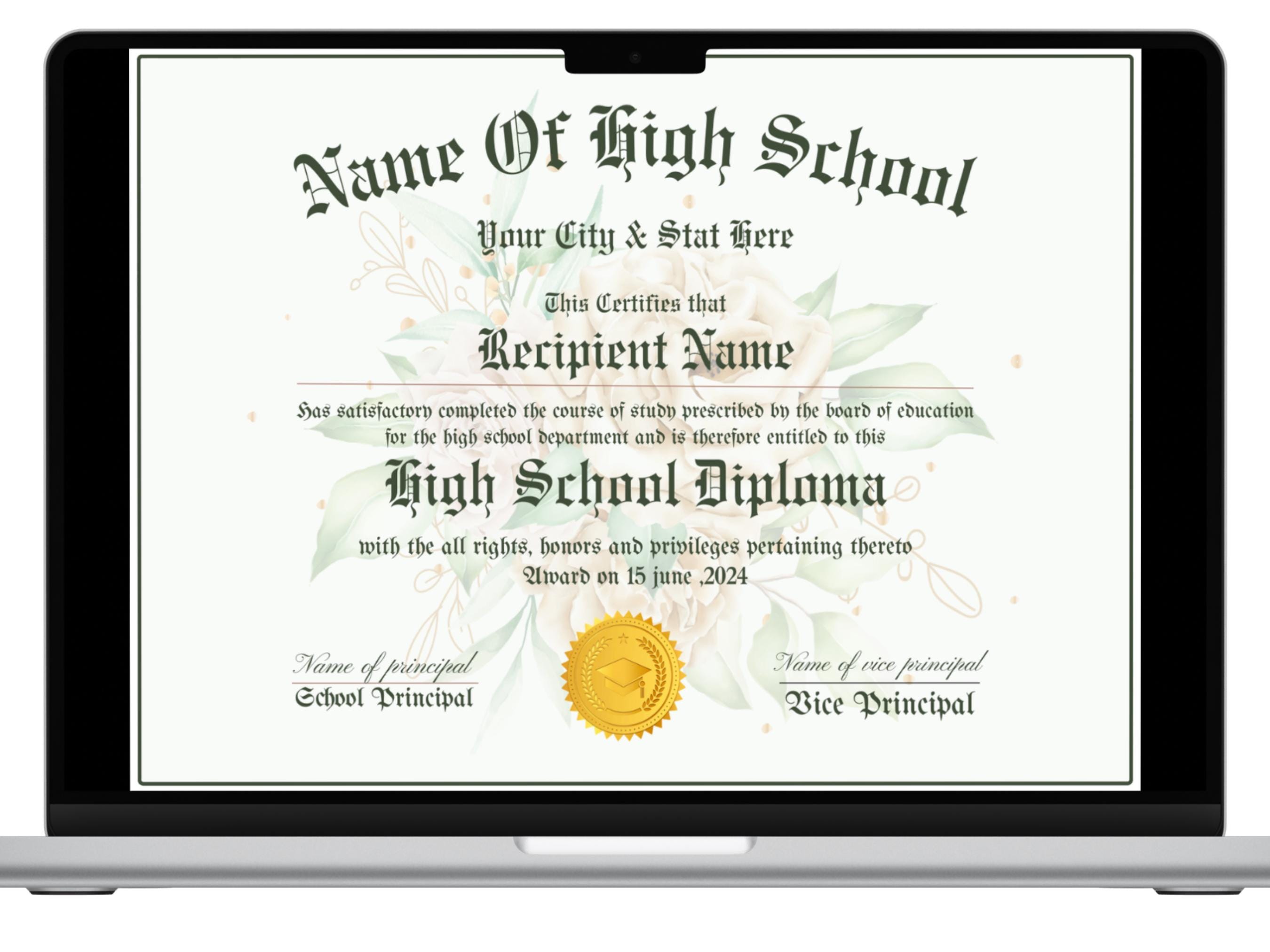 Printable High School Diploma Template, Homeschool Diploma Template ...