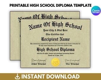 Editable High School Diploma Template, Diploma Replica Template, Homeschool Diploma Template, High School Diploma, Digital Download