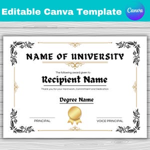 Editable University Diploma Template, College Degree Template, Certificate With Seal, Diploma Replica, Canva Editable, Instant Download