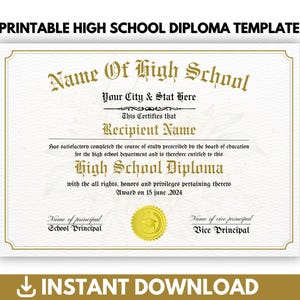 Plantilla editable de diploma de escuela secundaria, plantilla de diploma de educación en el hogar, plantilla de réplica de diploma, diploma de escuela secundaria, descarga instantánea