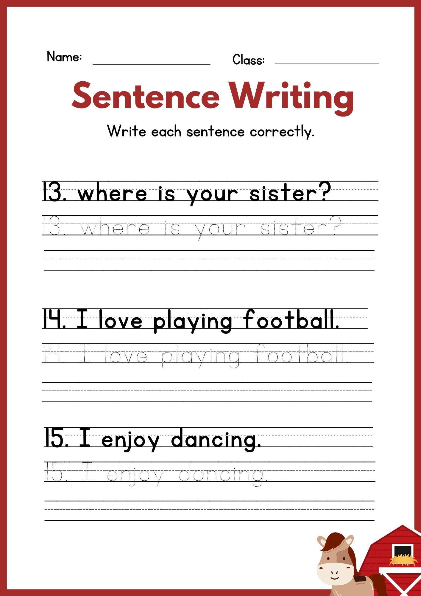 25 Printable Sentence Writing Worksheets, Write the Sentence Worksheets ...