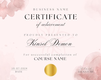Certificate Of Completion Template, Certificate of Completion, Printable Lash Artist Certificate, Editable Training Certificate Template,