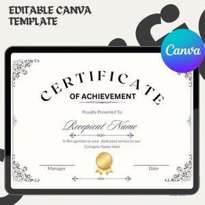 Editable Certificate Of Achievement, Certificate Template, Well Done Certificate, Graduation Gift, Instant Download, Achievement Certificate