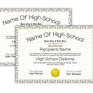 Printable High School Diploma Template, Homeschool Diploma Template, Diploma Replica Template, High School Diploma, Instant Download