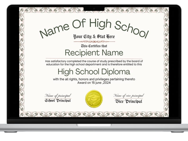 Printable High School Diploma Template, Homeschool Diploma Template ...