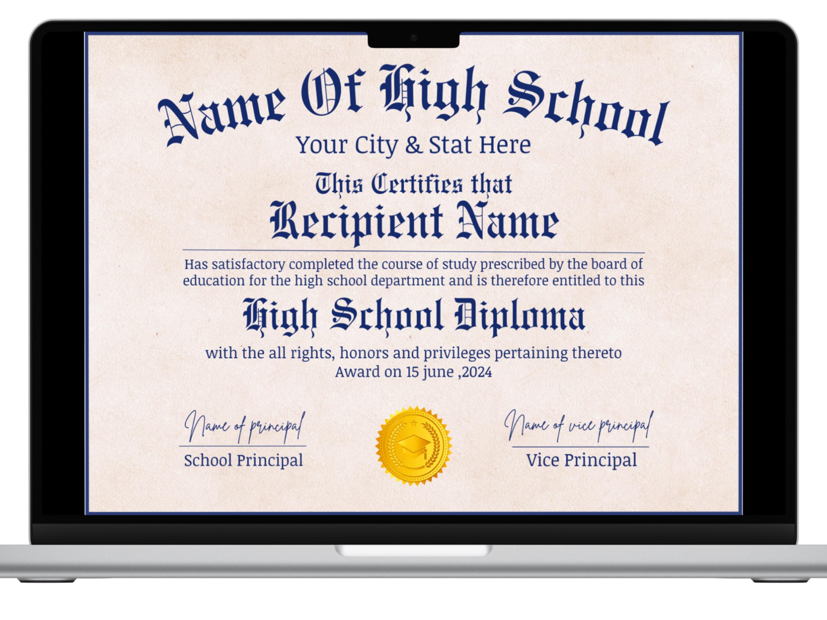 Printable High School Diploma Template, Homeschool Diploma Template ...