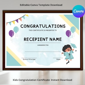 Editable Congratulations Certificate Template, Well Done Certificate, Children’s Certificate, Achievement Certificate, Instant Download