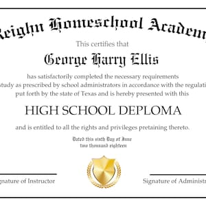 Homeschool-Diplom mit Goldsiegel, druckbare Vorlage für das Abitur-Zeugnis für Homeschool, Reign Homeschool-Vorlage