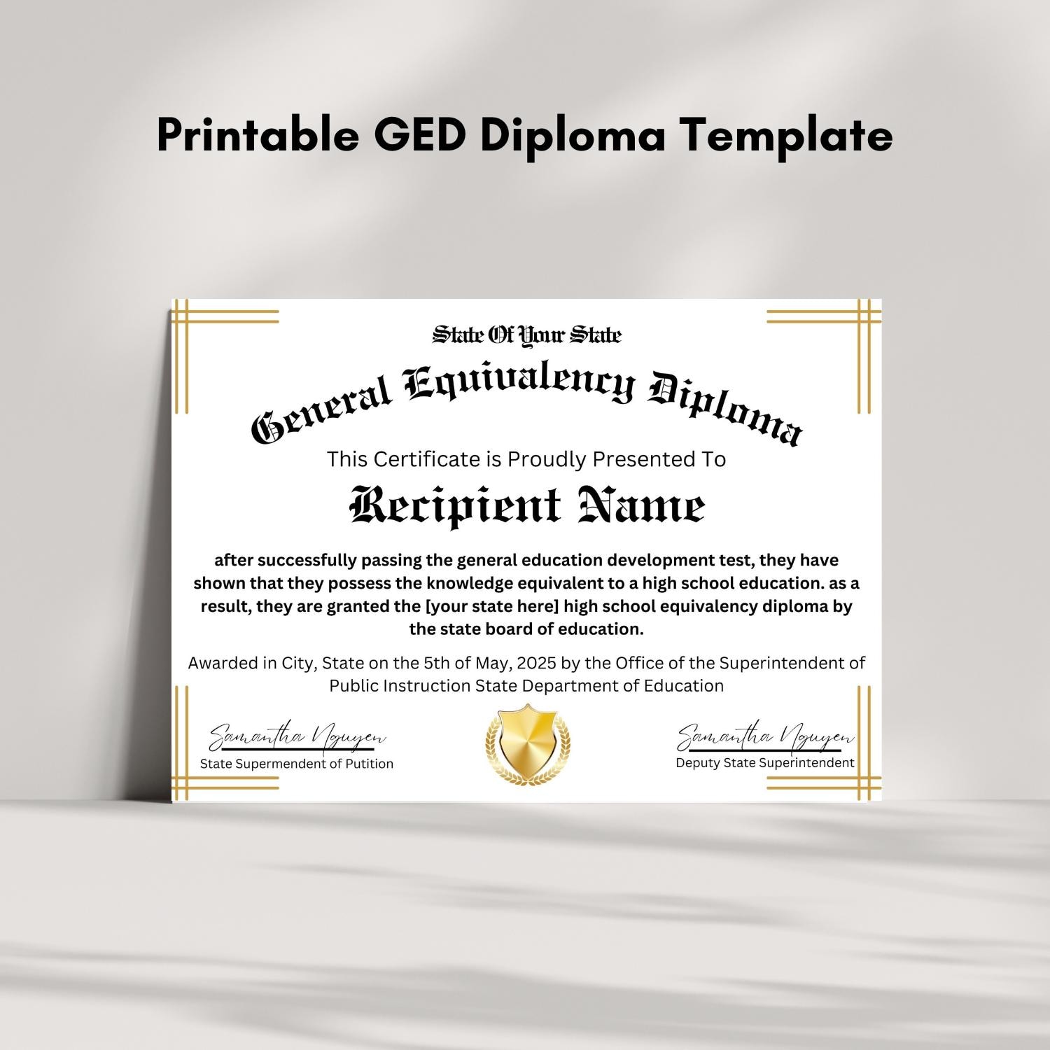 GED Diploma Certificate Template GED Diploma Certificate With Gold