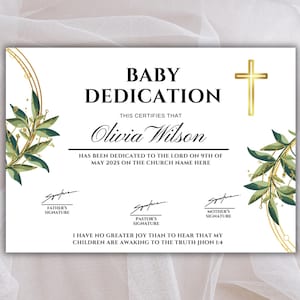 Baby Dedication Certificate Template, Child Dedication Certificate, Baby Christening Certificate, Canva Template, Instant Download