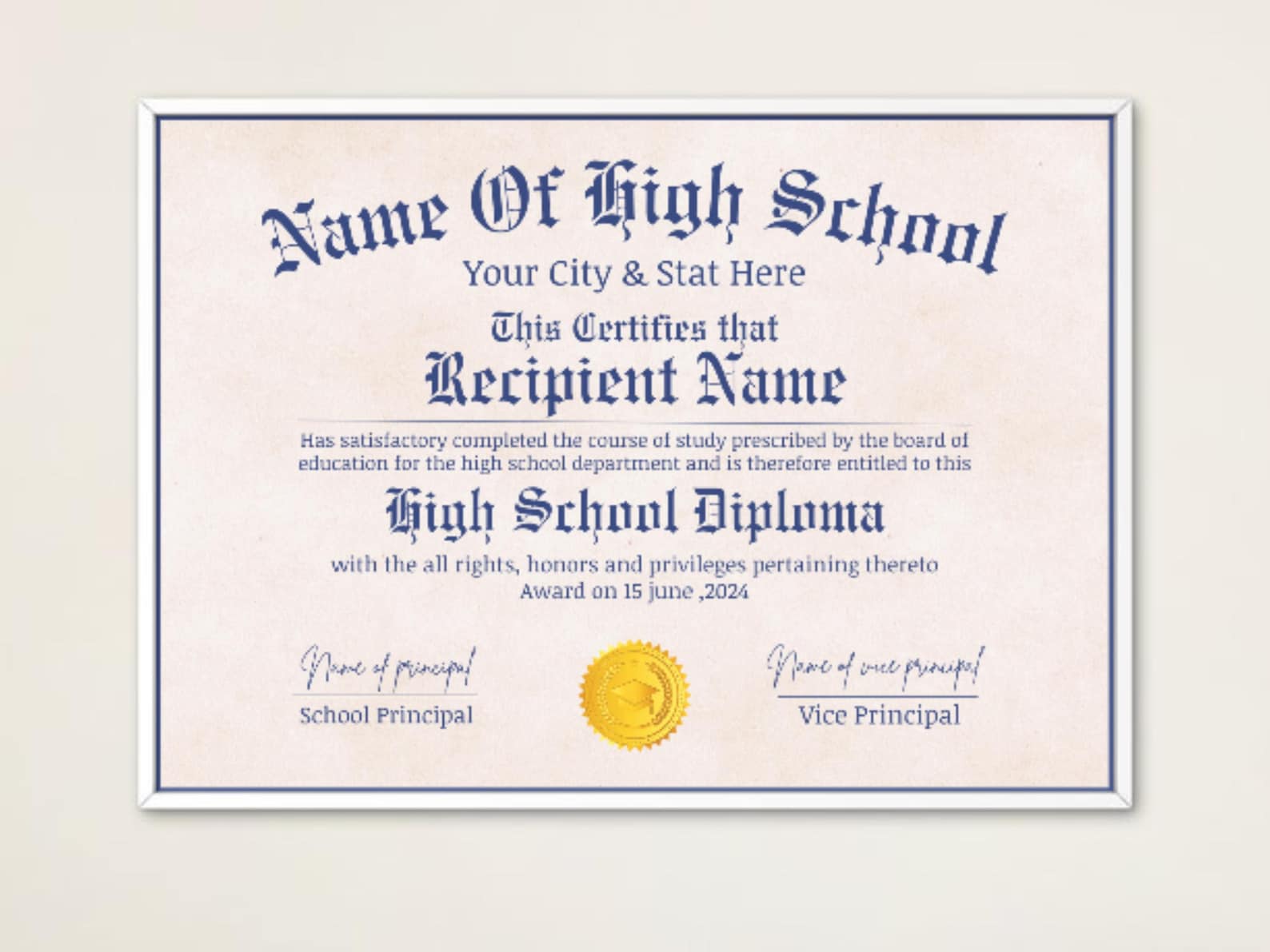 Printable High School Diploma Template, Homeschool Diploma Template ...