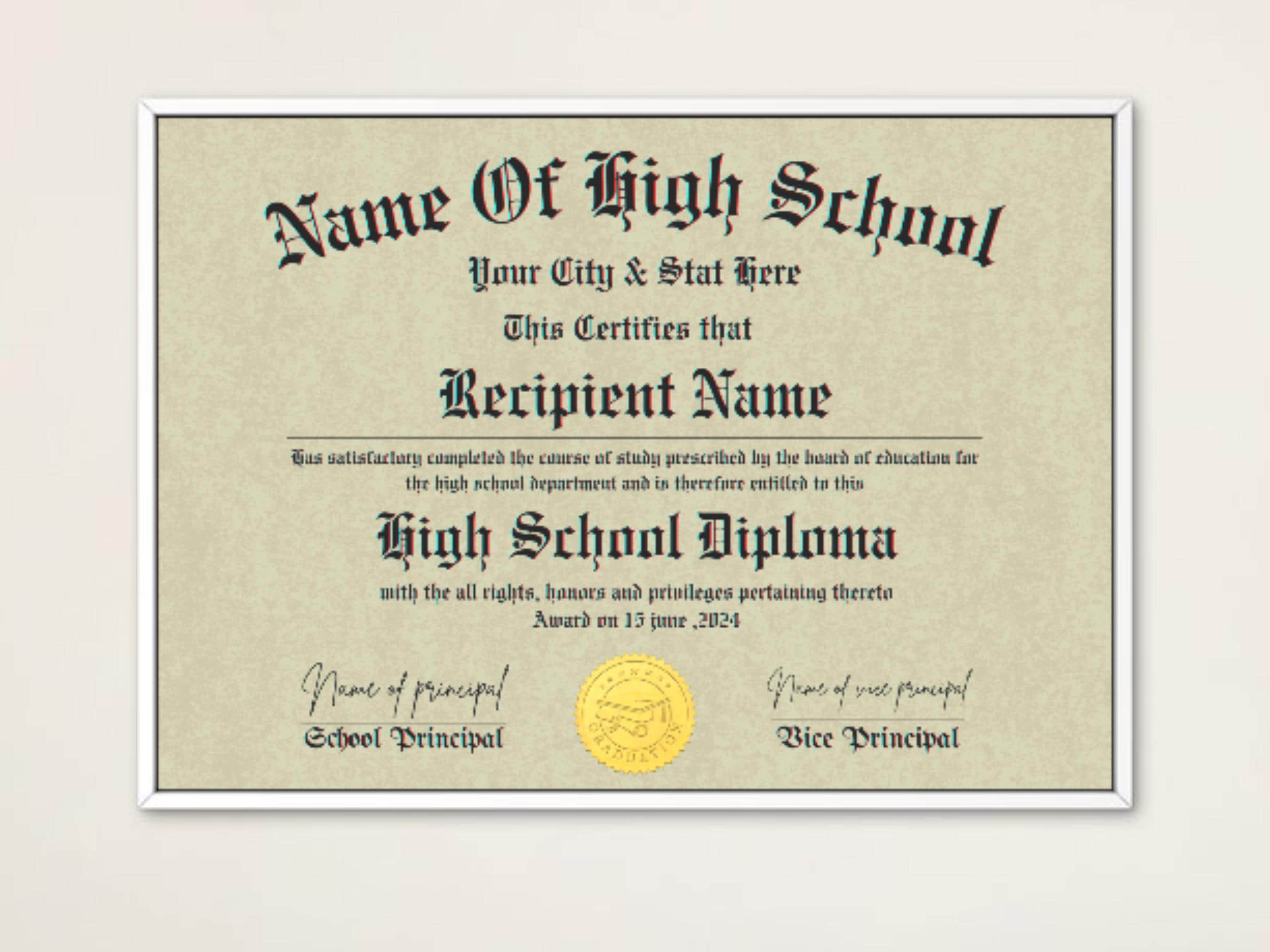 Editable High School Diploma Template Diploma Replica Template