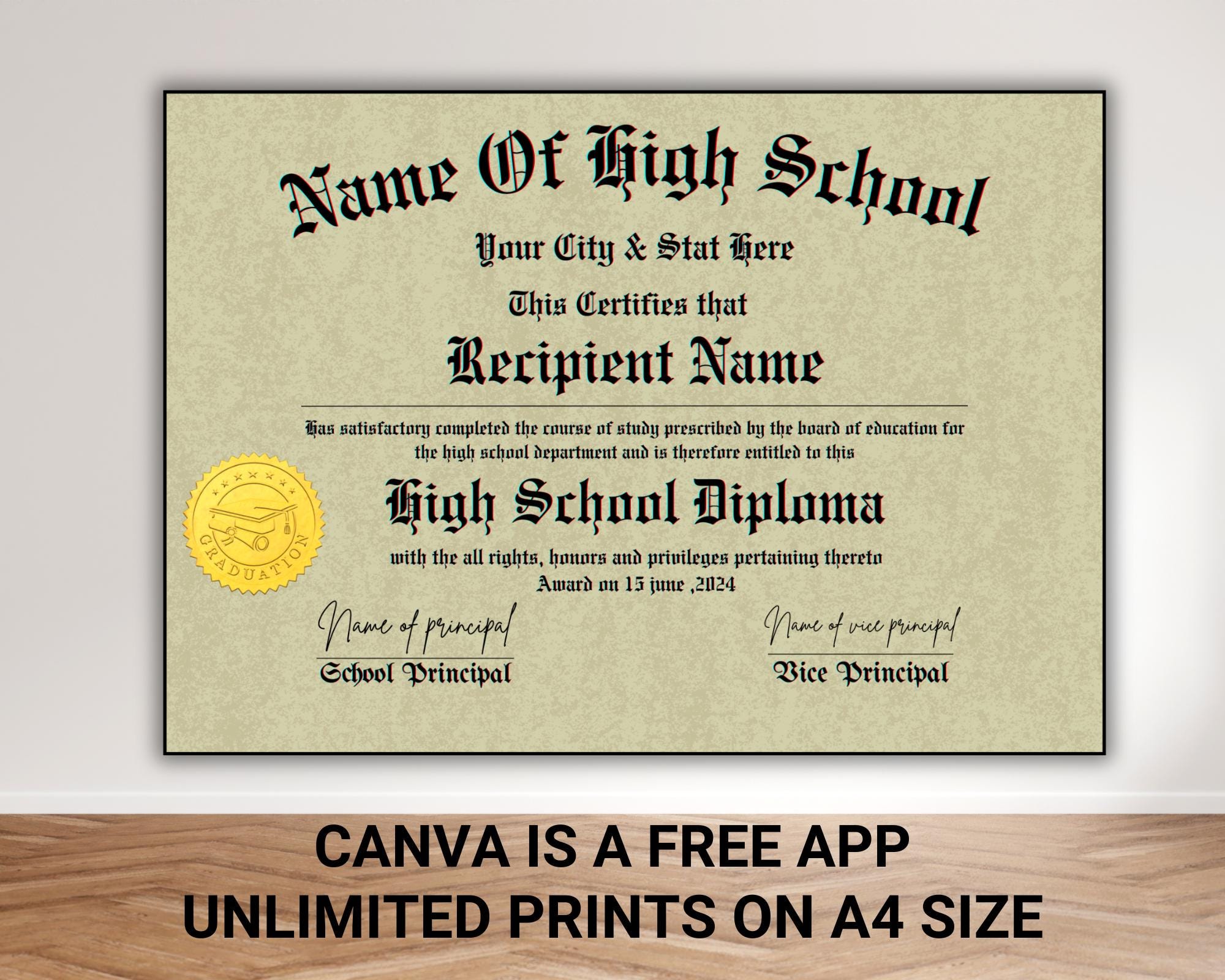 Printable High School Diploma Template, Homeschool Diploma Template ...