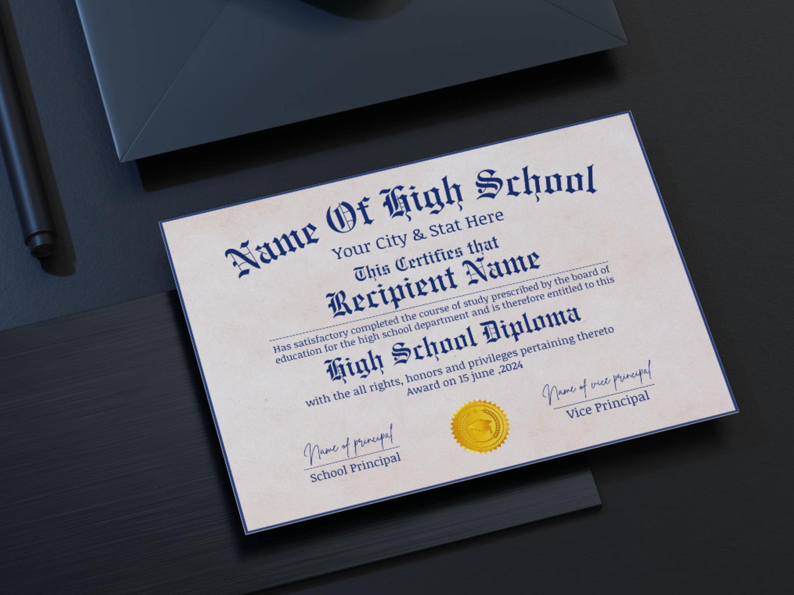 Printable High School Diploma Template, Homeschool Diploma Template ...