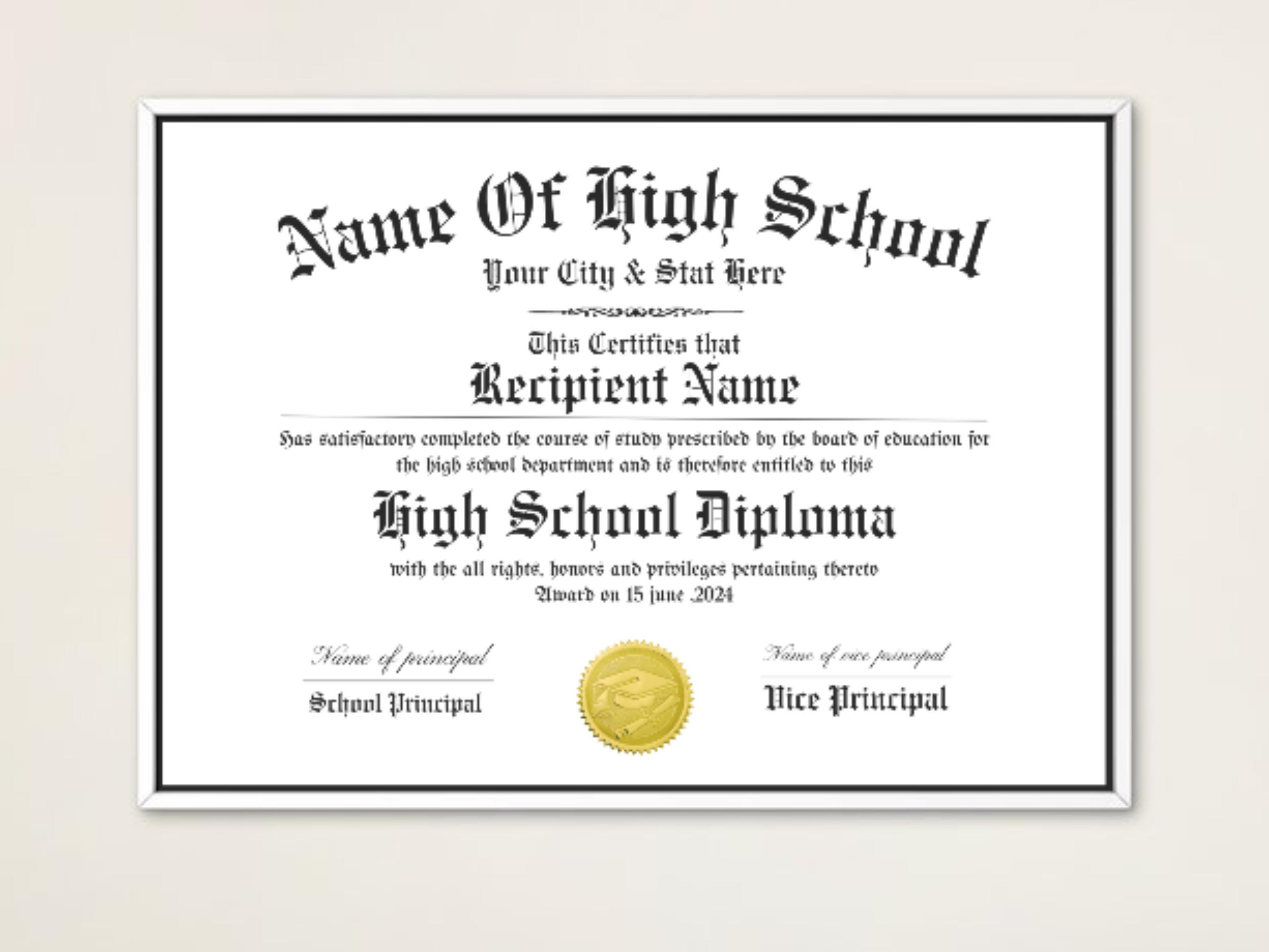 Editable High School Diploma Template, Homeschool Diploma Template, Diploma Replica Template, High School Diploma, Instant Download
