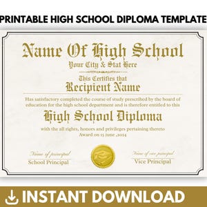 Druckbare Abitur-Vorlage, Abitur, Schuläquivalenz-Diplom, bearbeitbare Diplom-Replik-Vorlage, sofortiger Download