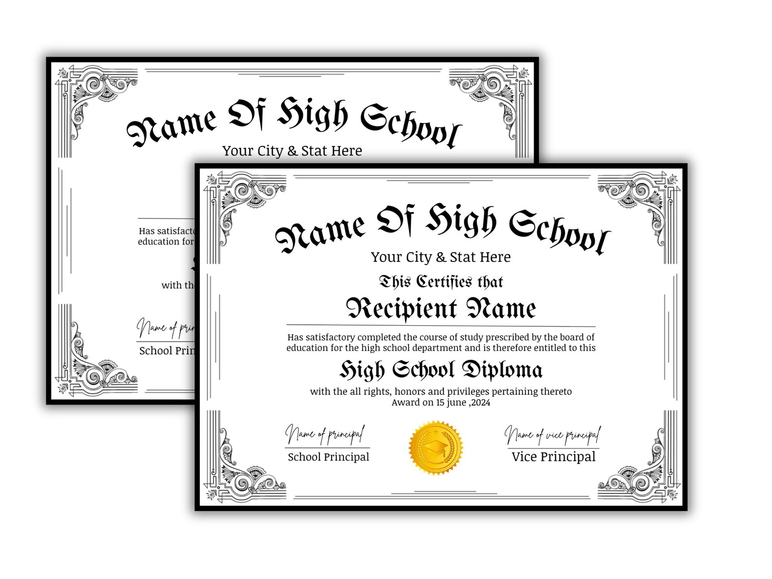 Printable High School Diploma Template, Homeschool Diploma Template ...