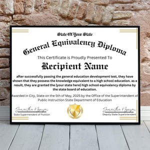 GED Diploma Certificate Template, GED Diploma Certificate with Gold seal, Diploma Certificate, School Equivalency Diploma, Instant Download.