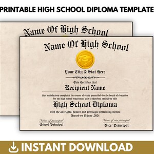 Druckbare Abitur oder Schuldiplom Vorlage, Abitur zu Hause, Schuldiplom, sofortiger Download