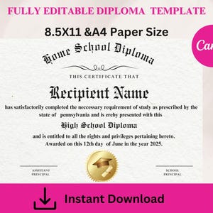 Diploma de educación en el hogar, Diploma de educación en el hogar, Plantilla de diploma, Diploma de educación en el hogar con sello dorado, Canva editable