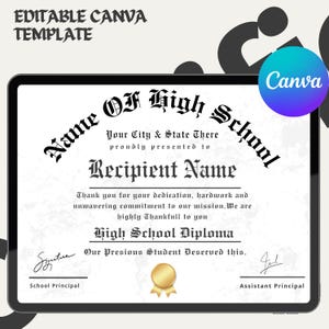 Editable High School Diploma Template, Homeschool Diploma Template, Diploma Replica Template, Graduation Gift Diploma, Instant Download
