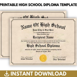 Editable High School Diploma Template, Homeschool Diploma Template,High School Diploma,Diploma Replica Template, Instant Download, Printable