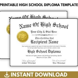 Editable High School Diploma Template, Homeschool Diploma Template, Diploma Replica Template, Graduation Gift Template, Instant Download