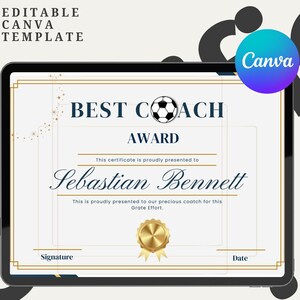 Editable Best Coach Certificate, Soccer Coach Certificate, Soccer Coach ...