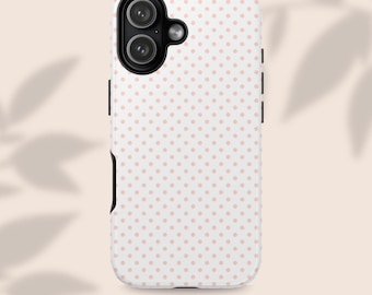 Soft Pink Polka Dot Phone Case | White Retro Minimalist Design (iPhone, Samsung)